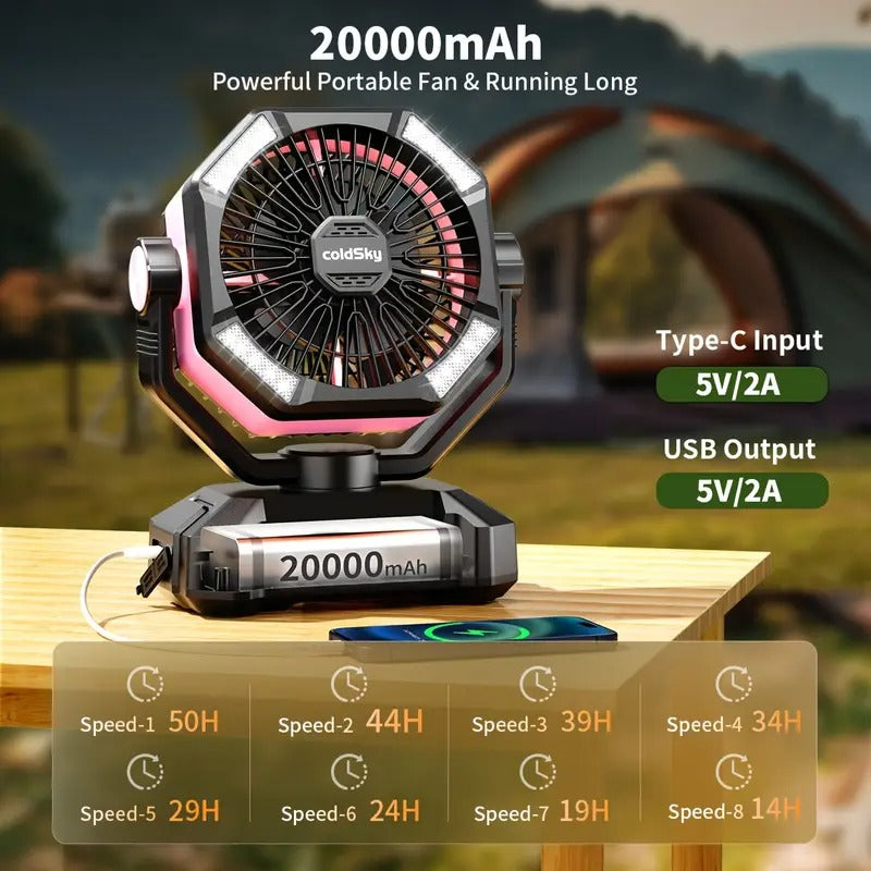 20000mah battery powered camping fan dual motor 8 speed - Temu